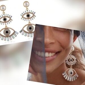 Evil eye irradescent crystal drop earrings | NWOT